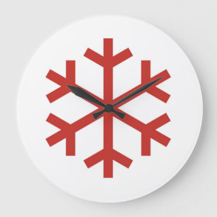 Red Christmas Snowflake Large Clock