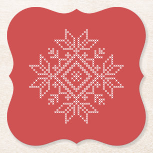 Red christmas snowflake nordic art paper coaster