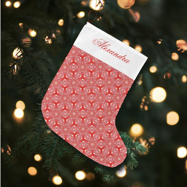 Red Christmas Snowflake Pattern Personalised  Large Christmas Stocking (Creator Uploaded)