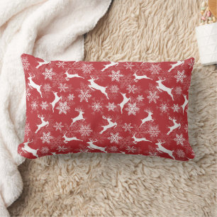 Red Christmas snowflakes deer pattern Lumbar Cushion