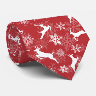 Red Christmas snowflakes deer pattern Tie