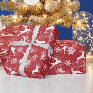 Red Christmas snowflakes deer pattern Wrapping Paper