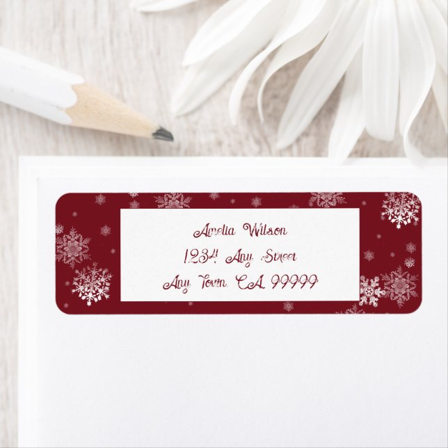 Red Christmas Snowflakes Label Return Address Label (Insitu)