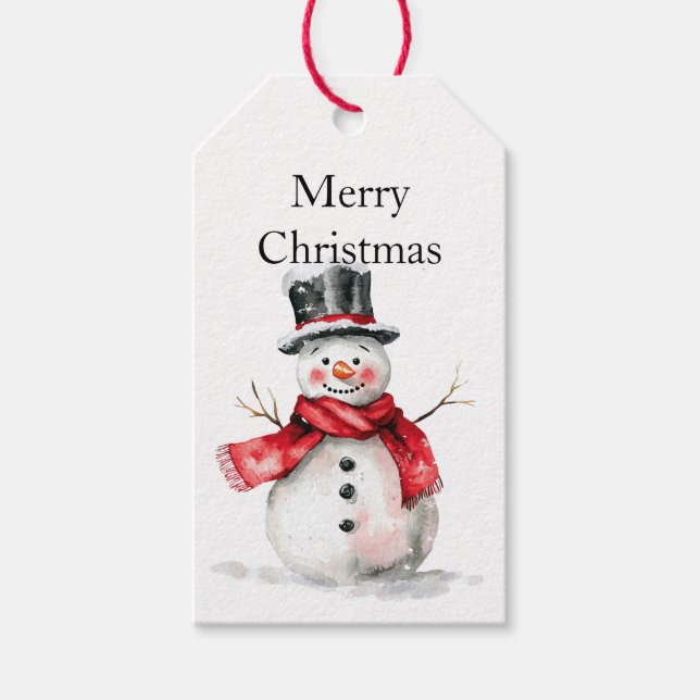Red Christmas Snowman Gift Tags (Front)