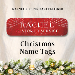 Red Christmas Sparkling Lights Personalised Name Name Tag