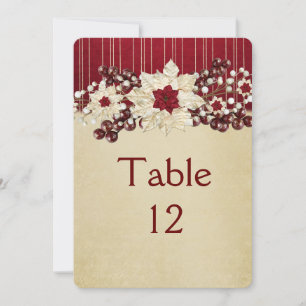 Red Christmas Star Damask Gold Table card
