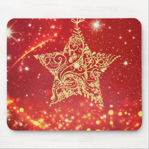 Red Christmas Star Mouse Pad