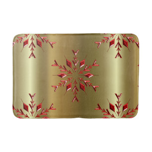 Red Christmas Stars on Gold Bath Mat