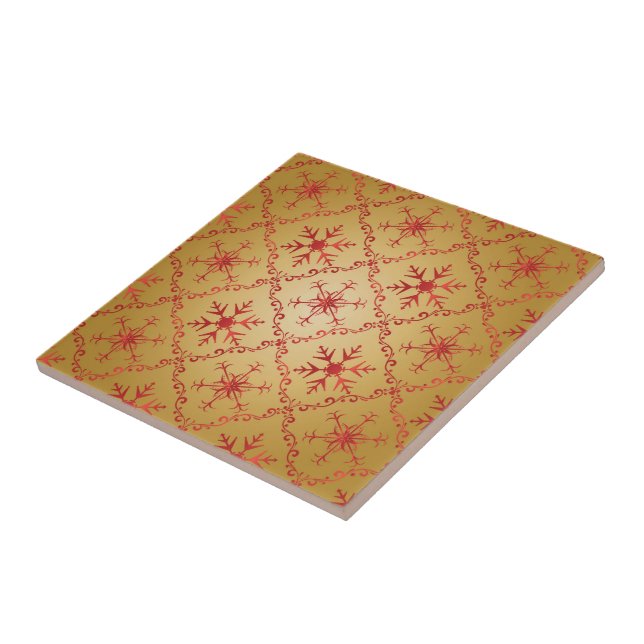 Red Christmas Stars on Gold Ceramic Tile (Side)