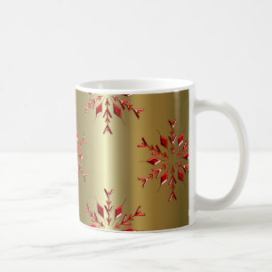 Red Christmas Stars on Gold Coffee Mug