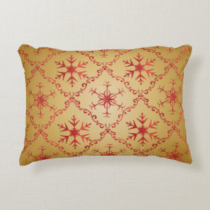 Red Christmas Stars on Gold Decorative Cushion