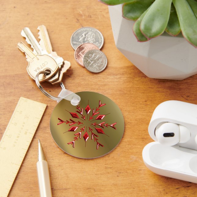 Red Christmas Stars on Gold Key Ring (Desk)