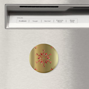 Red Christmas Stars on Gold Magnet