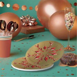 Red Christmas Stars on Gold Paper Plate
