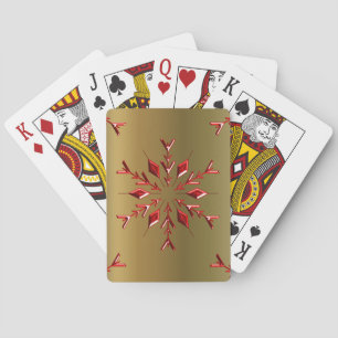 Red Christmas Stars on Gold Playing Cards