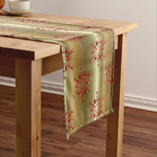 Red Christmas Stars on Gold Short Table Runner
