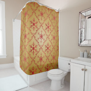 Red Christmas Stars on Gold Shower Curtain