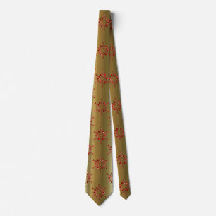 Red Christmas Stars on Gold Tie