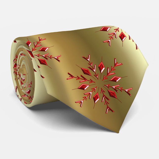Red Christmas Stars on Gold Tie (Rolled)
