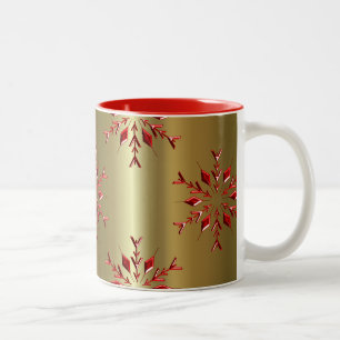 Red Christmas Stars on Gold Two-Tone Coffee Mug