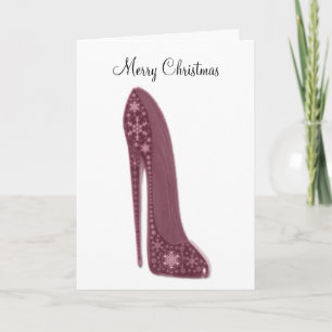 Red Christmas Stiletto Shoe and Snowflakes Art Gif Holiday Card