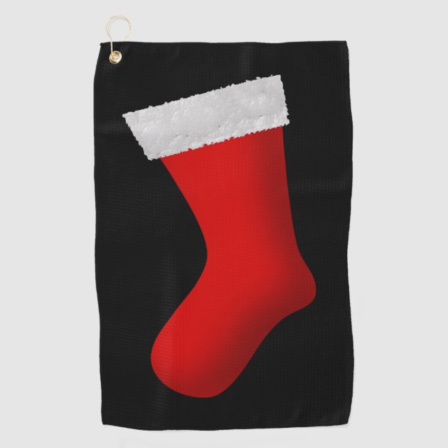 Red Christmas Stocking Depiction Golf Towel (Front)