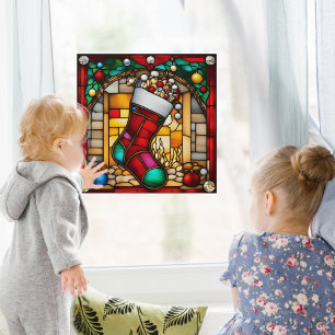 Red Christmas Stocking Faux Stained Glass