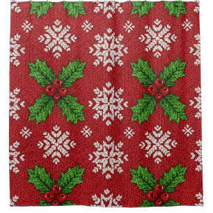 Red Christmas Sweater Holly Snowflake Knit Shower Curtain