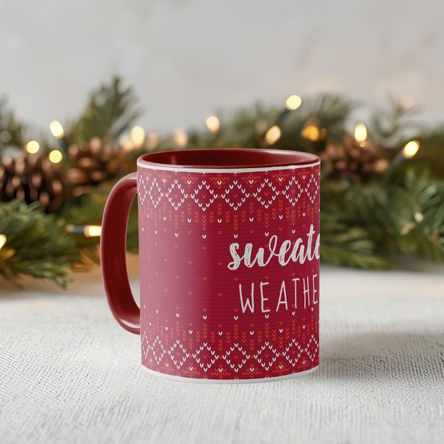 Red Christmas Sweater Weather Two Tone Coffee Mug (Creator Uploaded)