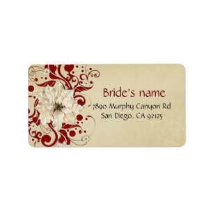 Red Christmas Swirls Gold Address Label