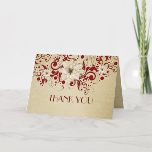 Red Christmas Swirls Gold Thank you Card