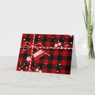 Red Christmas Tag On Buffalo Plaid Holiday Card
