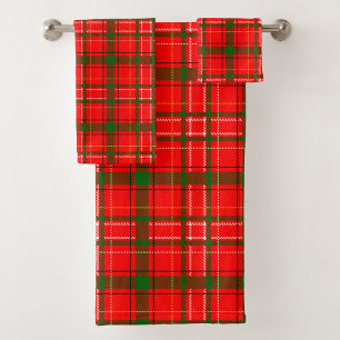Red Christmas Tartan Plaid Pattern Design Bath Towel Set