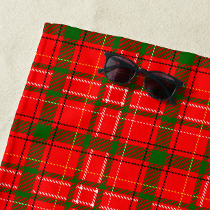 Red Christmas Tartan Plaid Pattern Design Beach Towel