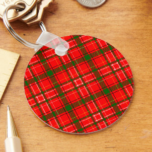 Red Christmas Tartan Plaid Pattern Design Key Ring