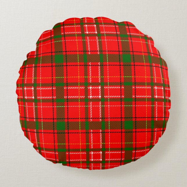 Red Christmas Tartan Plaid Pattern Design  Round Cushion (Front)