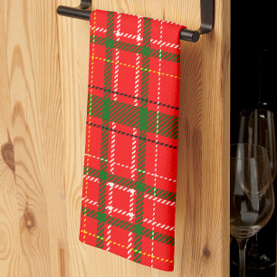 Red Christmas Tartan Plaid Pattern Design Tea Towel