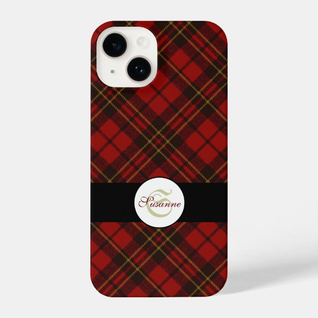 Red Christmas tartan stylish pattern Monogram iPhone Case (Back)