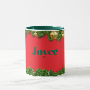 Red Christmas TEMPLATE, Green Text/Name, Mug