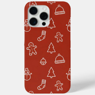 Red Christmas texture with festive elements iPhone 15 Pro Max Case