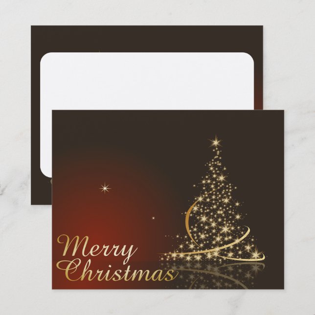 Red Christmas Theme with golden Christmas tree Invitation (Front/Back)