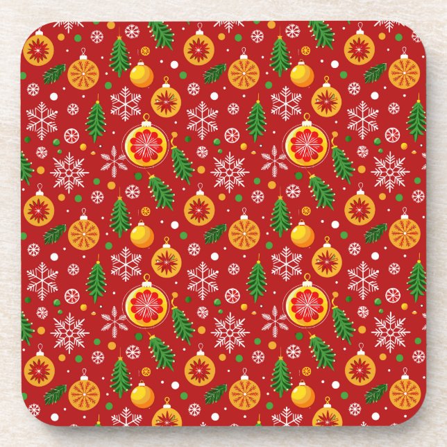 Red Christmas-themed pattern Coaster (Front)