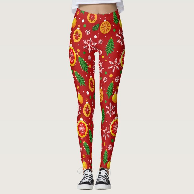 Red Christmas-themed pattern Leggings (Front)