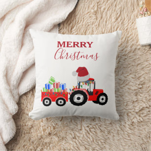 Red Christmas Tractor Truck Farm  Cushion