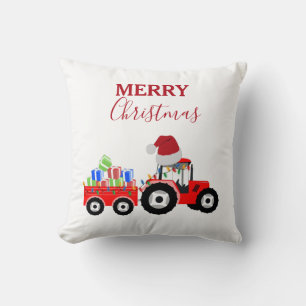 Red Christmas Tractor Truck Farm  Cushion
