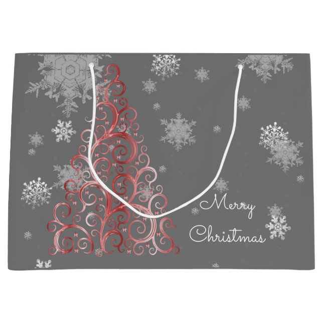 Red Christmas Tree and Snowflakes Gift Bag (Front)
