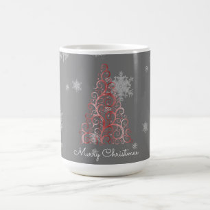 Red Christmas Tree and Snowflakes Mug