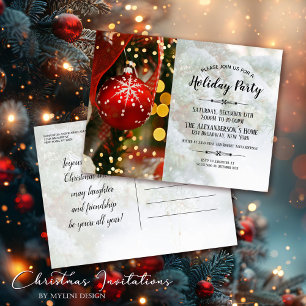 Red Christmas Tree Ball - Christmas Party Invitation Postcard
