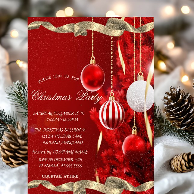 Red Christmas Tree Balls Corporate Christmas Party Invitation (Creator Uploaded)