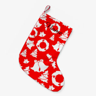 Red Christmas Tree Bells Wreath Small Christmas Stocking